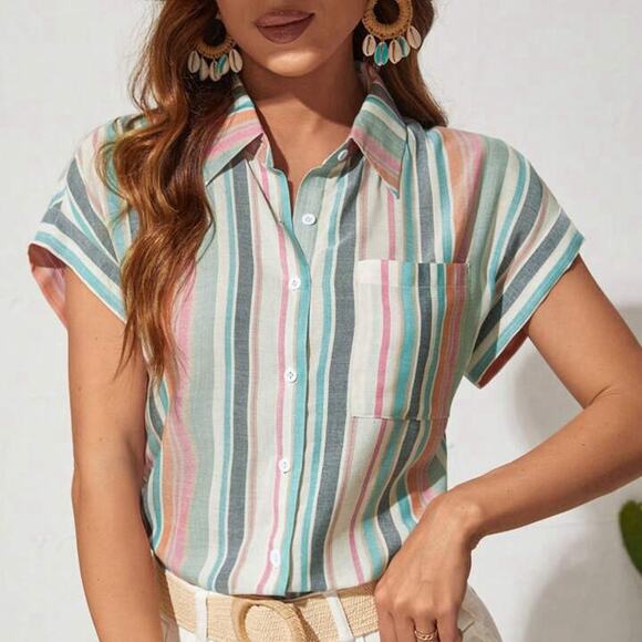 SHEIN Striped‎ Button Front Summer Women’s 2XL - Picture 1 of 8